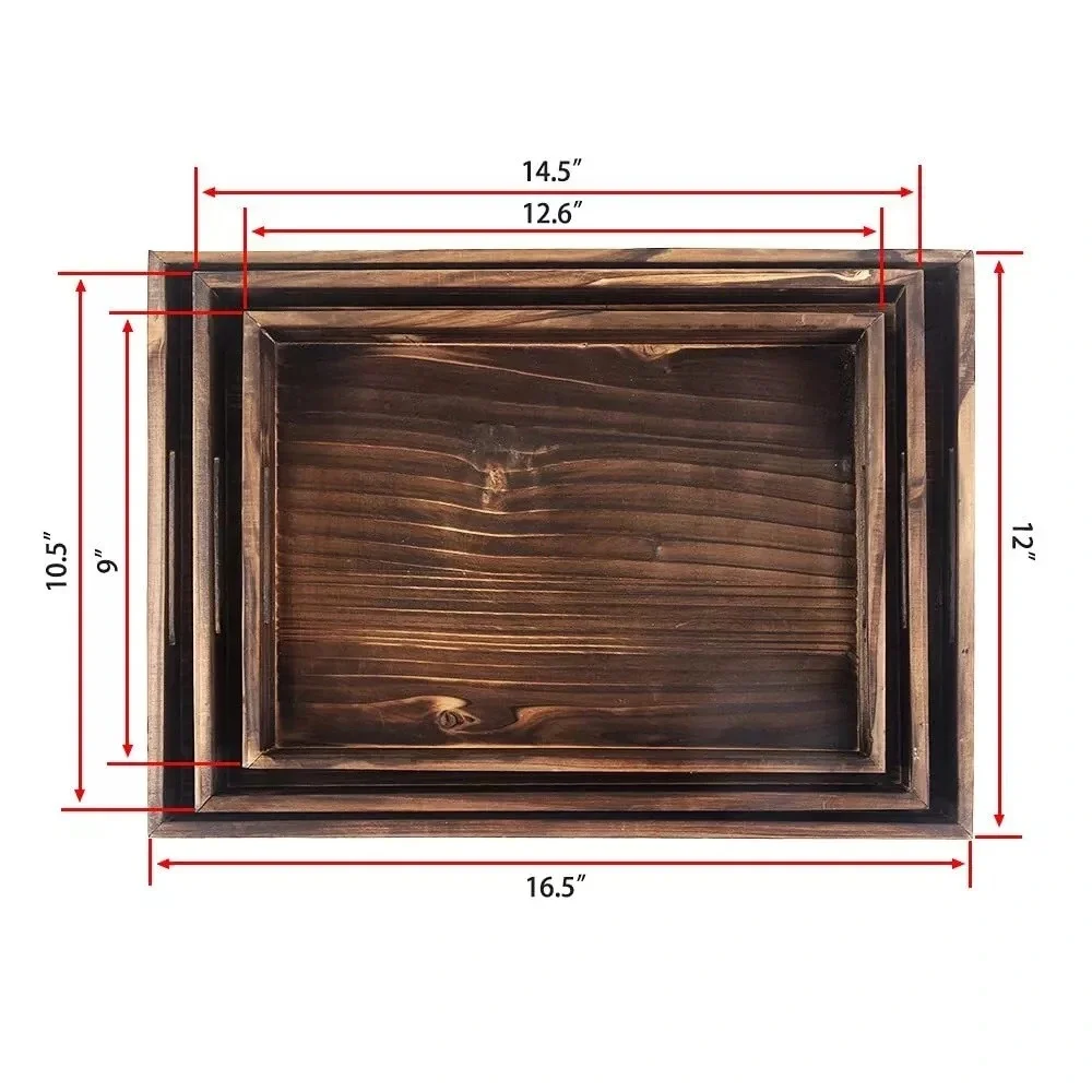Set of 3 Rustic Wooden Serving Trays Distressed Farmhouse Kitchen Decor - Picture 1 of 3